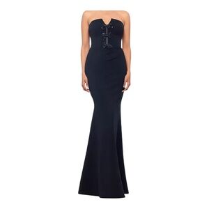 Betsy And Adam Strapless Black Trumpet Gown Sz 8